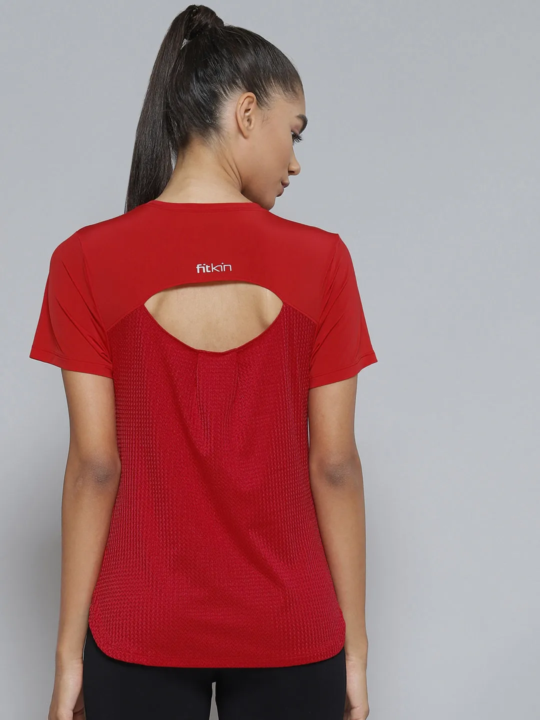 Women Red Anti Odour Cut-Out Sports T-shirt