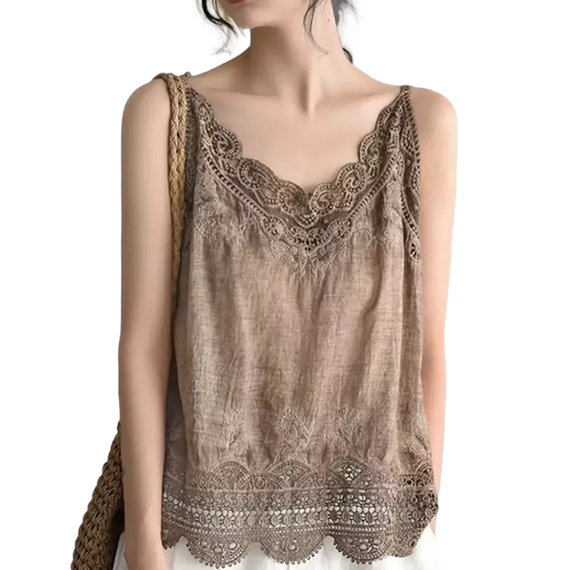 Women Sleeveless Tank Top Crochet Boho Camisole Crop Top Vintage Lace Trim