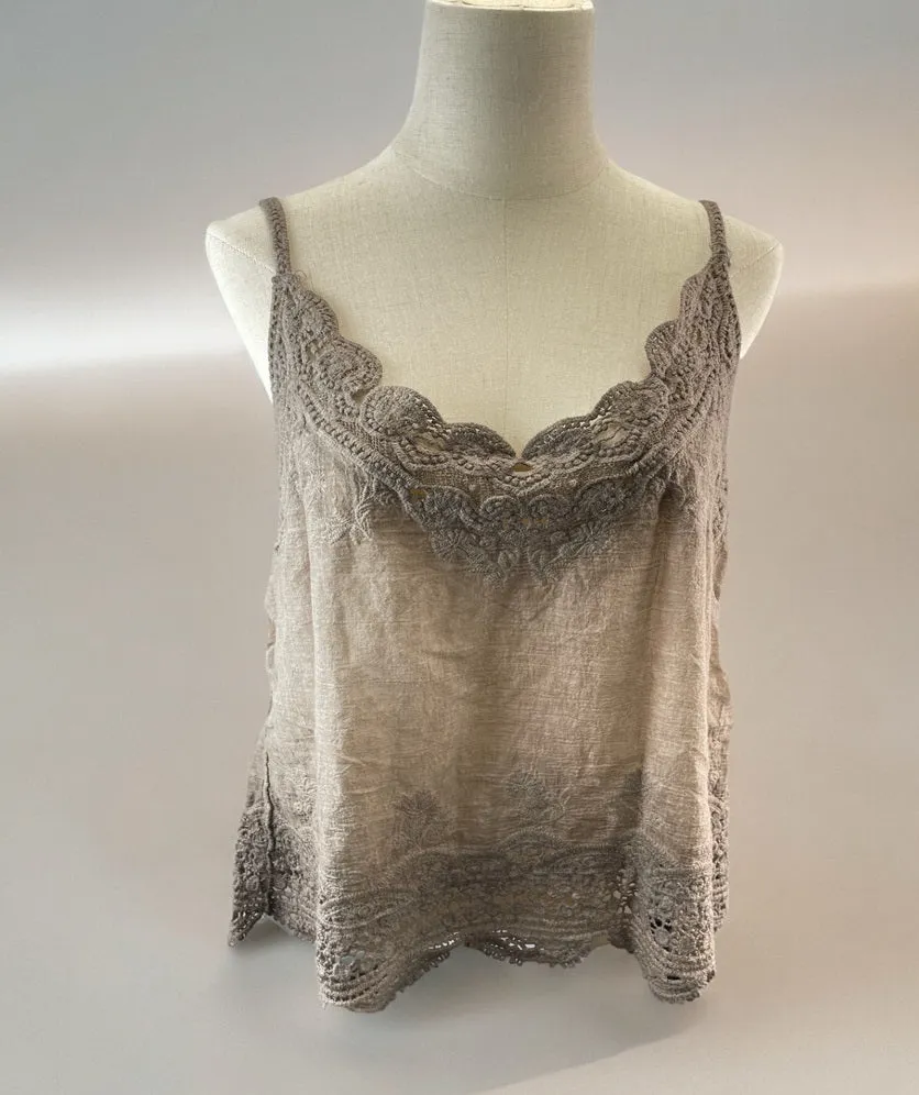 Women Sleeveless Tank Top Crochet Boho Camisole Crop Top Vintage Lace Trim