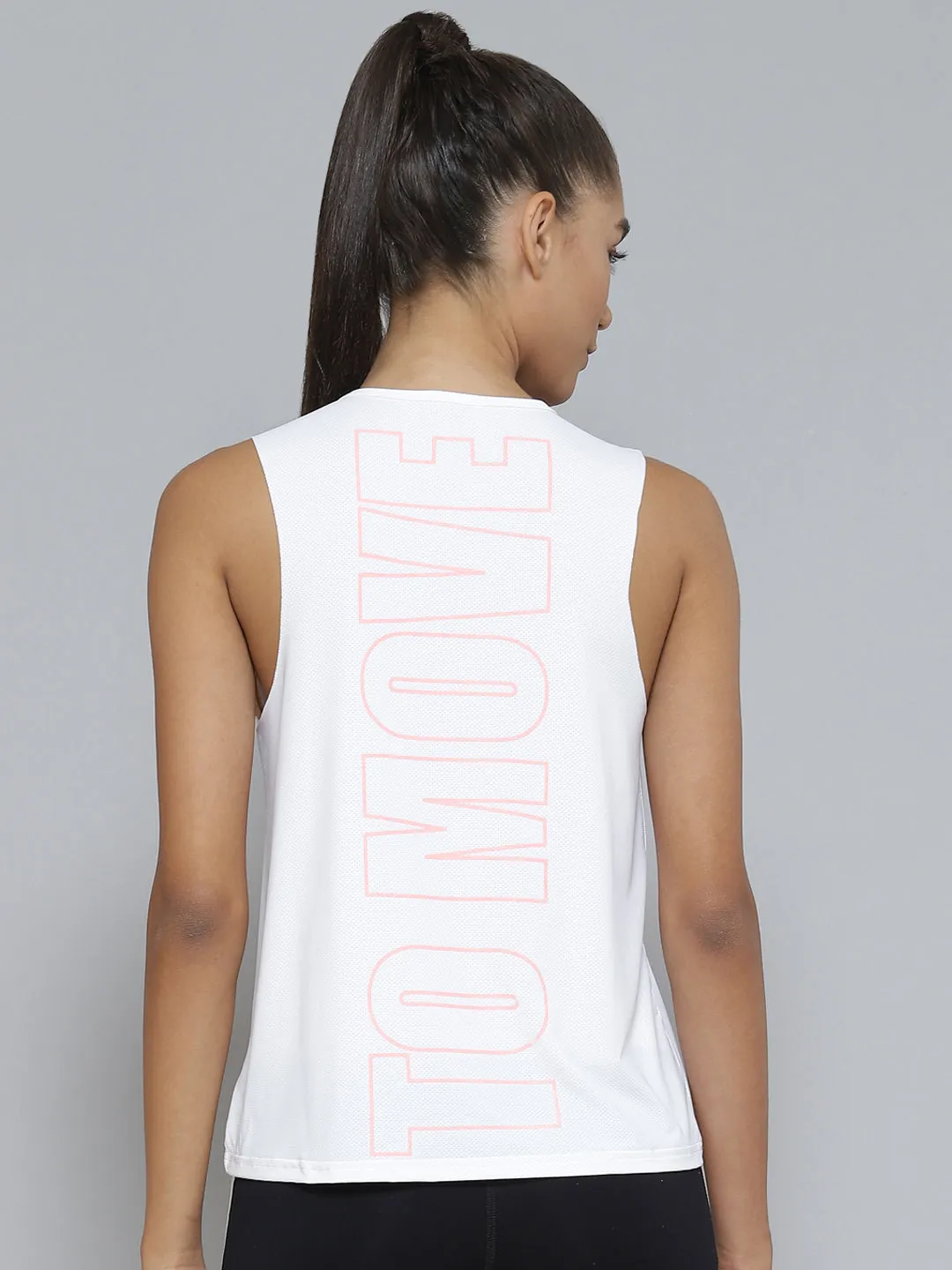 Women White & Pink Typography Printed Loose Sports T-shirt