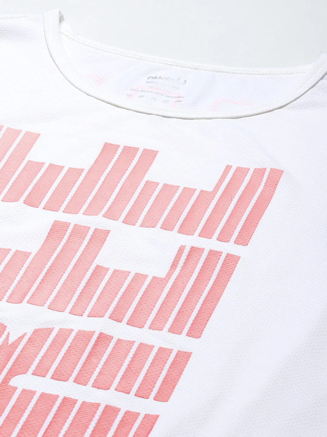 Women White & Pink Typography Printed Loose Sports T-shirt