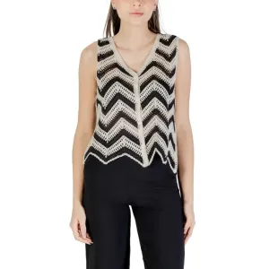 Womens Black and Beige Chevron Crochet Vest