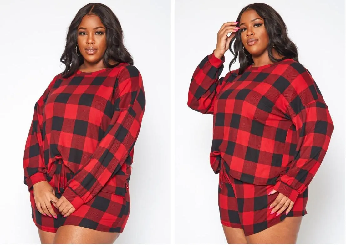 Women's Casual Cute Flannel and Leopard Print Pullover Tops and Short Pants Pajama Outfits Sets with Pocket Made in USA