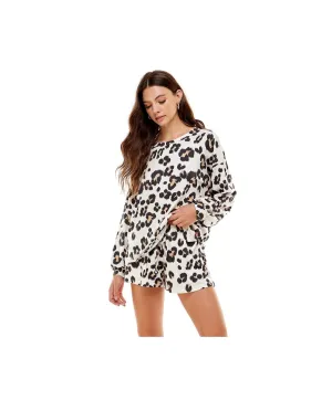 Women's Casual Cute Leopard Print Pullover Tops and Short Pants Pajama Outfits Sets with Pocket Made in USA