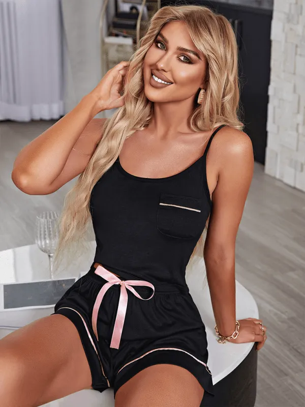 Women's color-blocking camisole   shorts pajama sets