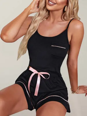 Women's color-blocking camisole   shorts pajama sets