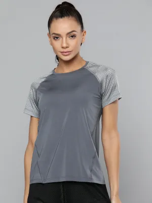 Women's Grey Solid Training or Gym T-shirt