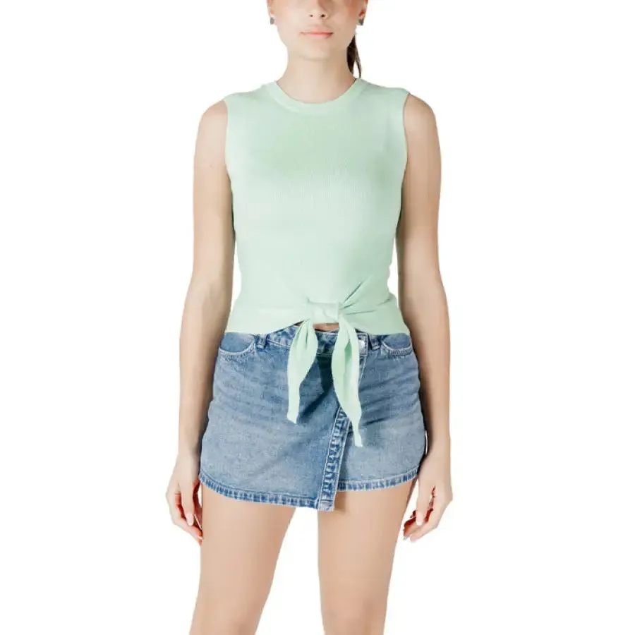 Womens Navy Tie Front Tank Top and Denim Mini Skirt