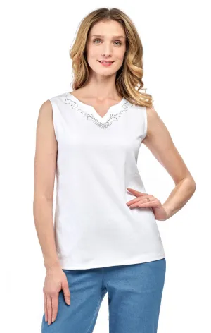 Women's Rhinestone Notch V-neck Knitted Tank Top