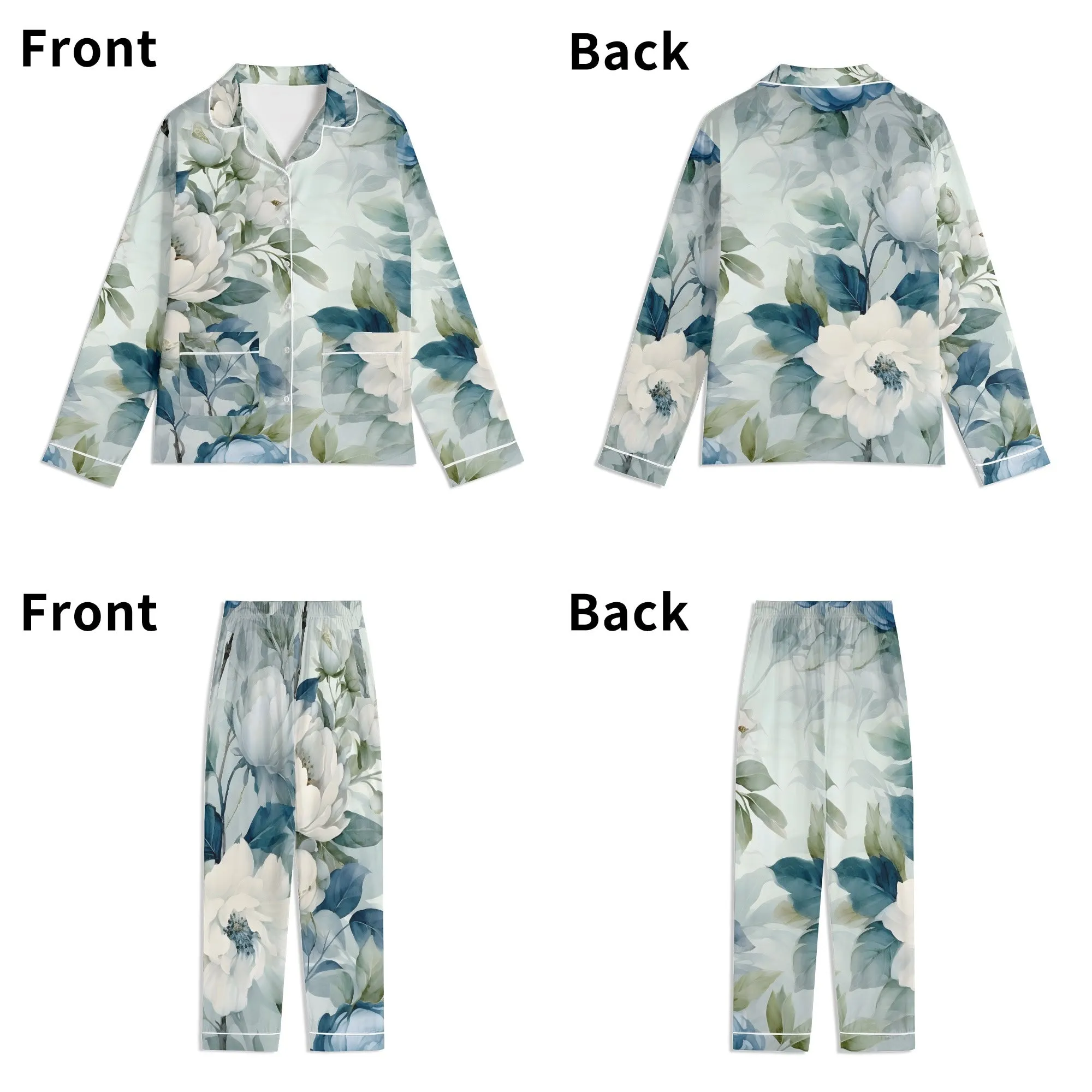 Womens Vintage Floral Print Long Sleeved Pajama Set