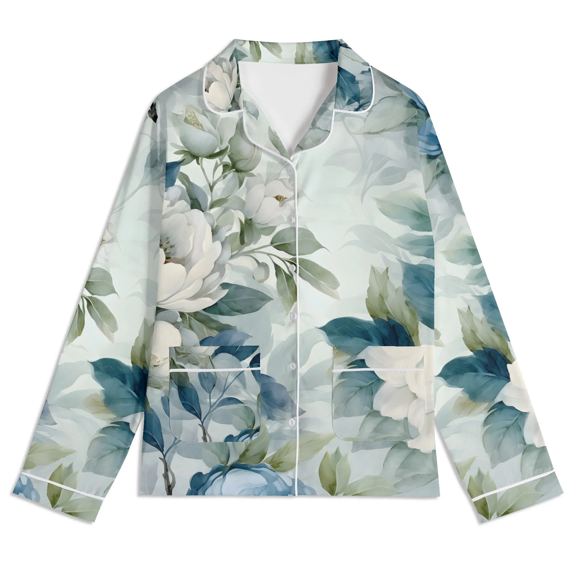 Womens Vintage Floral Print Long Sleeved Pajama Set