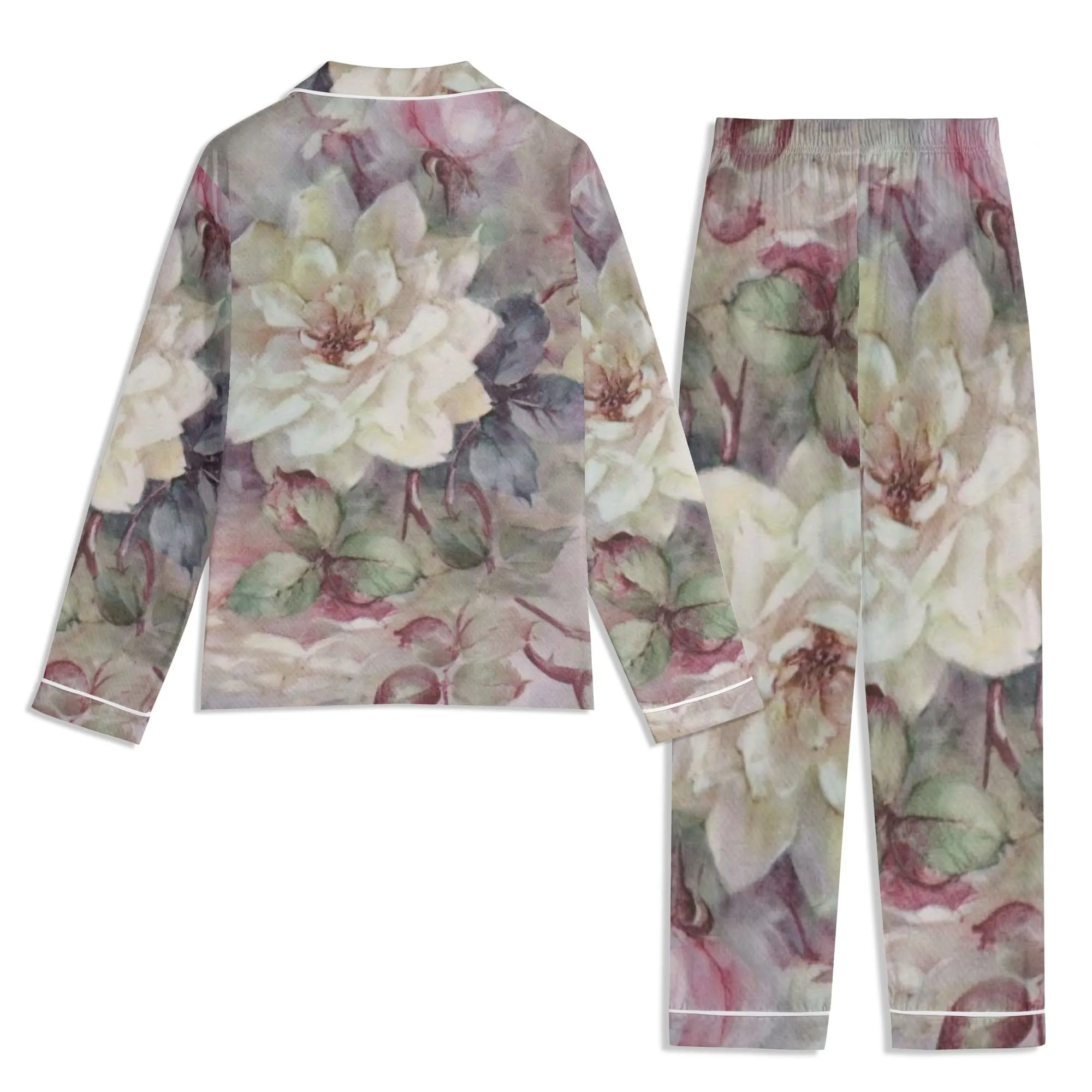 Womens Vintage Floral Print Long Sleeved Pajama Set