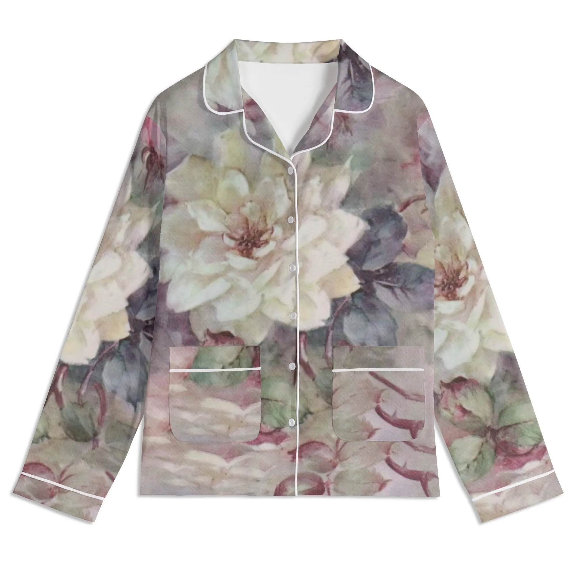 Womens Vintage Floral Print Long Sleeved Pajama Set
