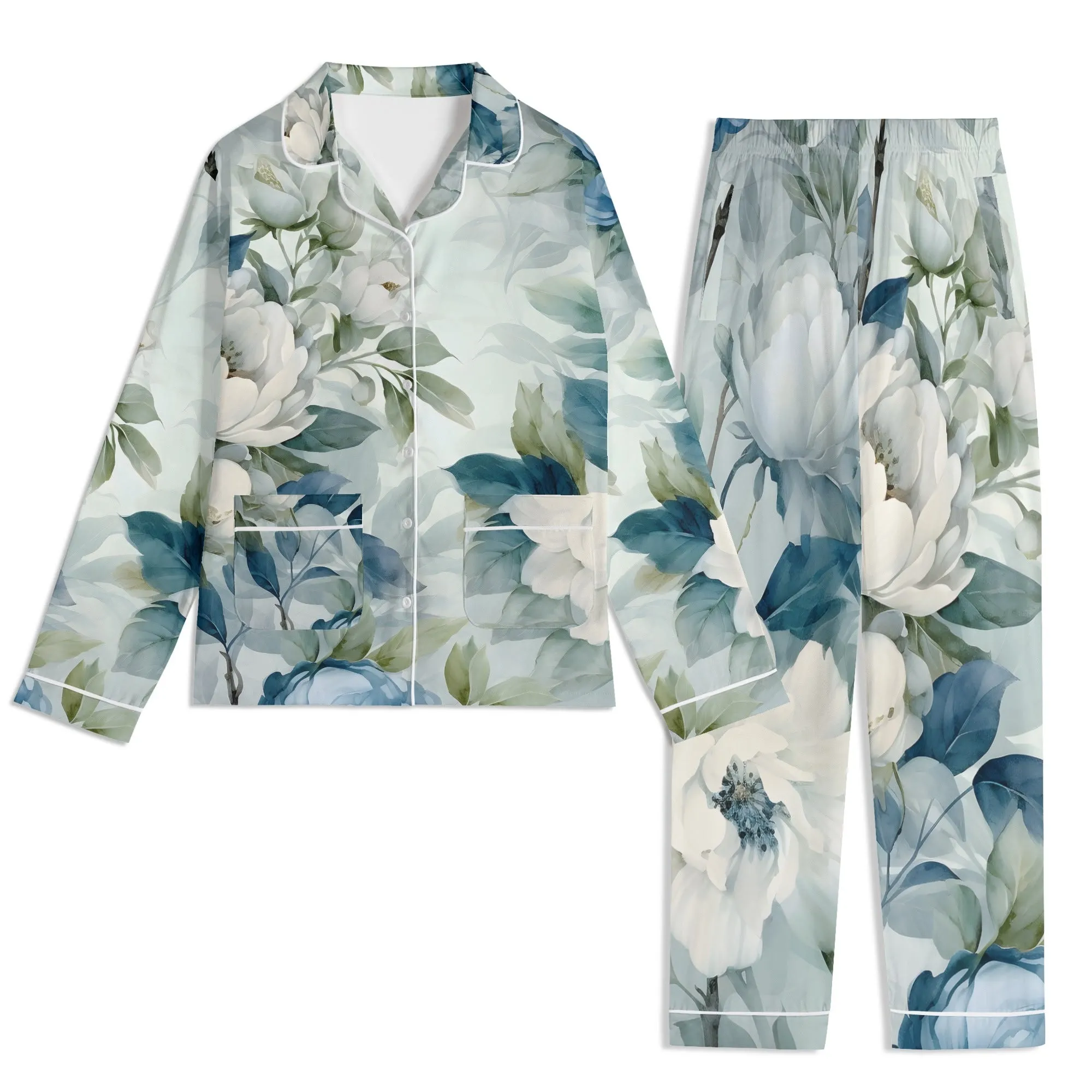 Womens Vintage Floral Print Long Sleeved Pajama Set