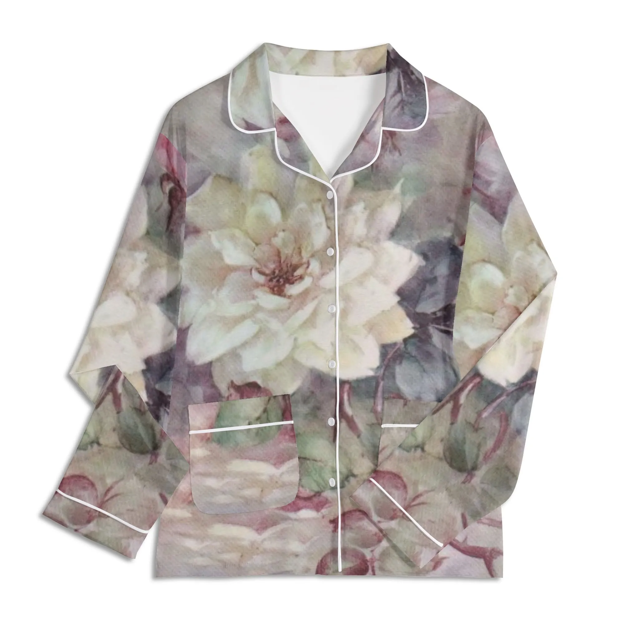 Womens Vintage Floral Print Long Sleeved Pajama Set