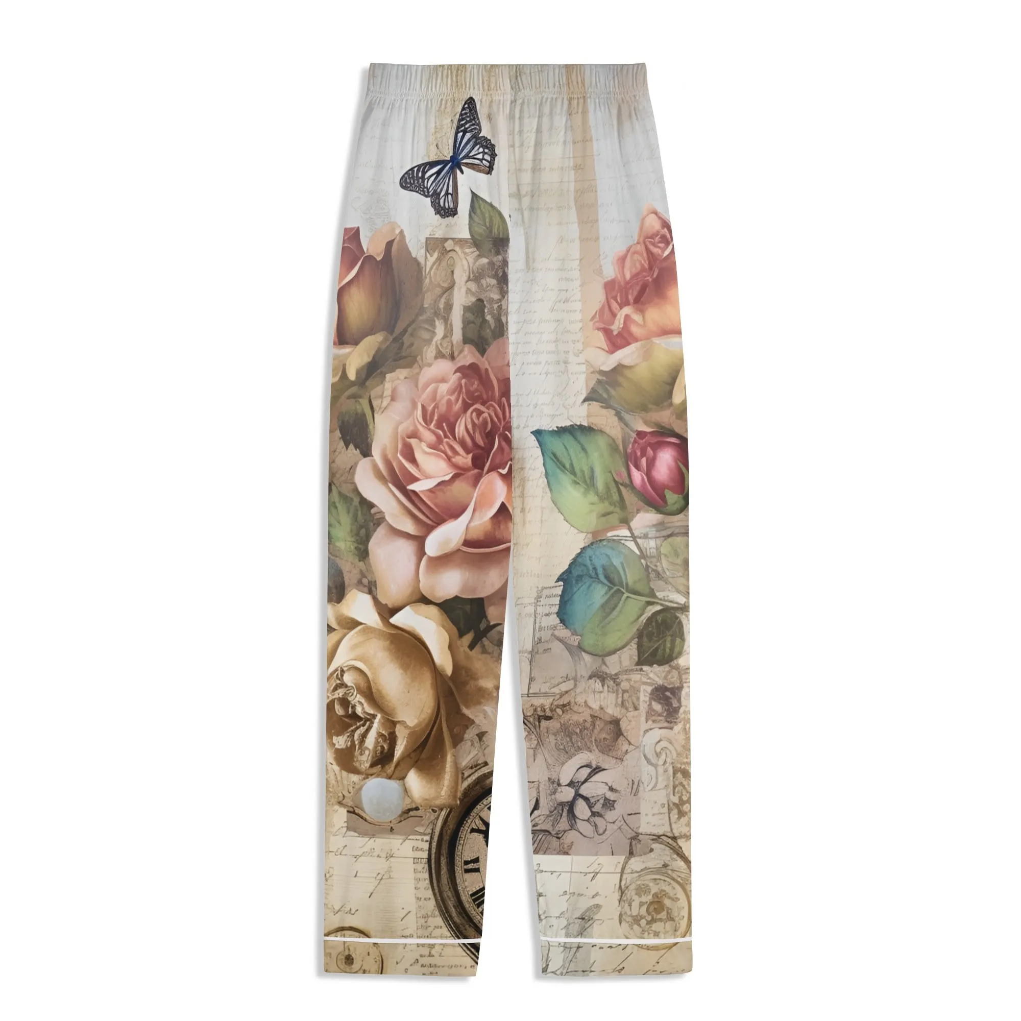 Womens Vintage Floral Print Long Sleeved Pajama Set
