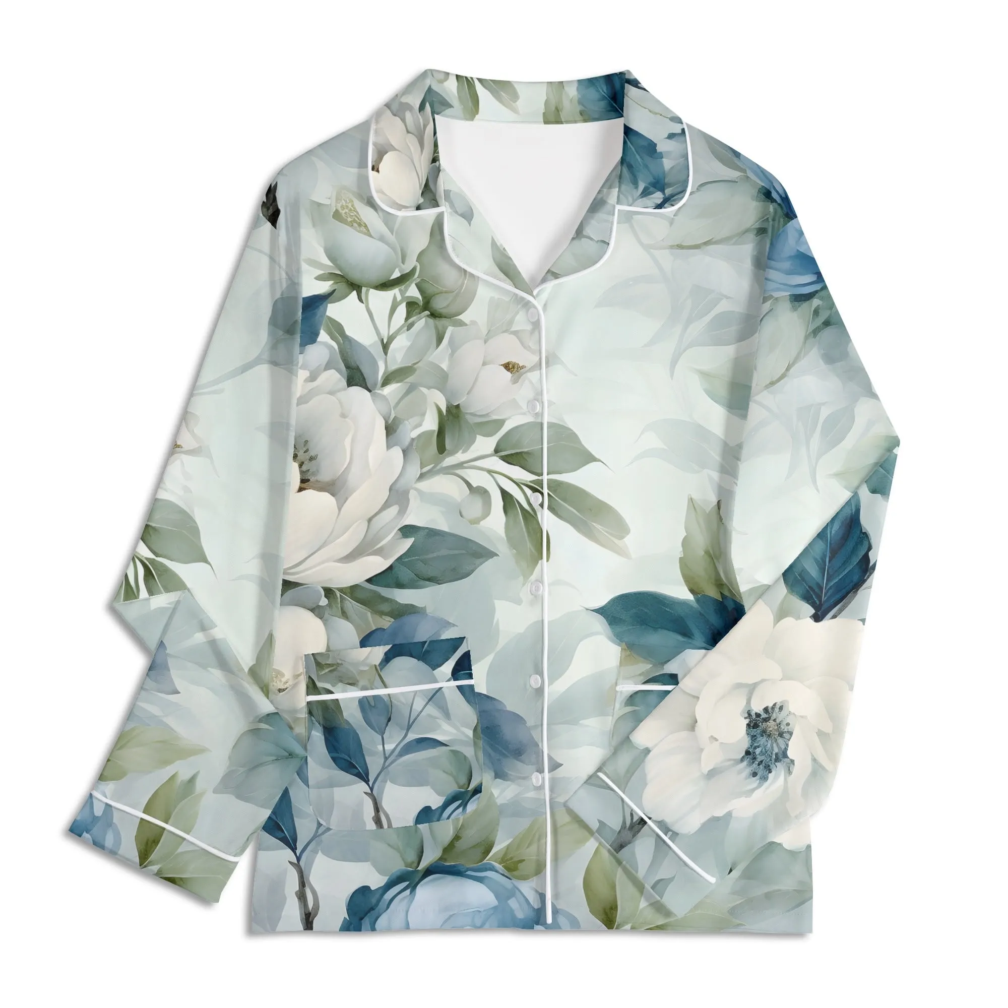 Womens Vintage Floral Print Long Sleeved Pajama Set