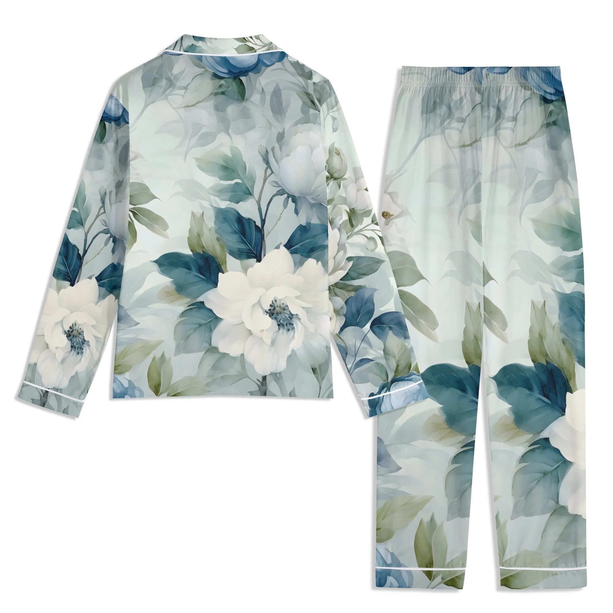 Womens Vintage Floral Print Long Sleeved Pajama Set