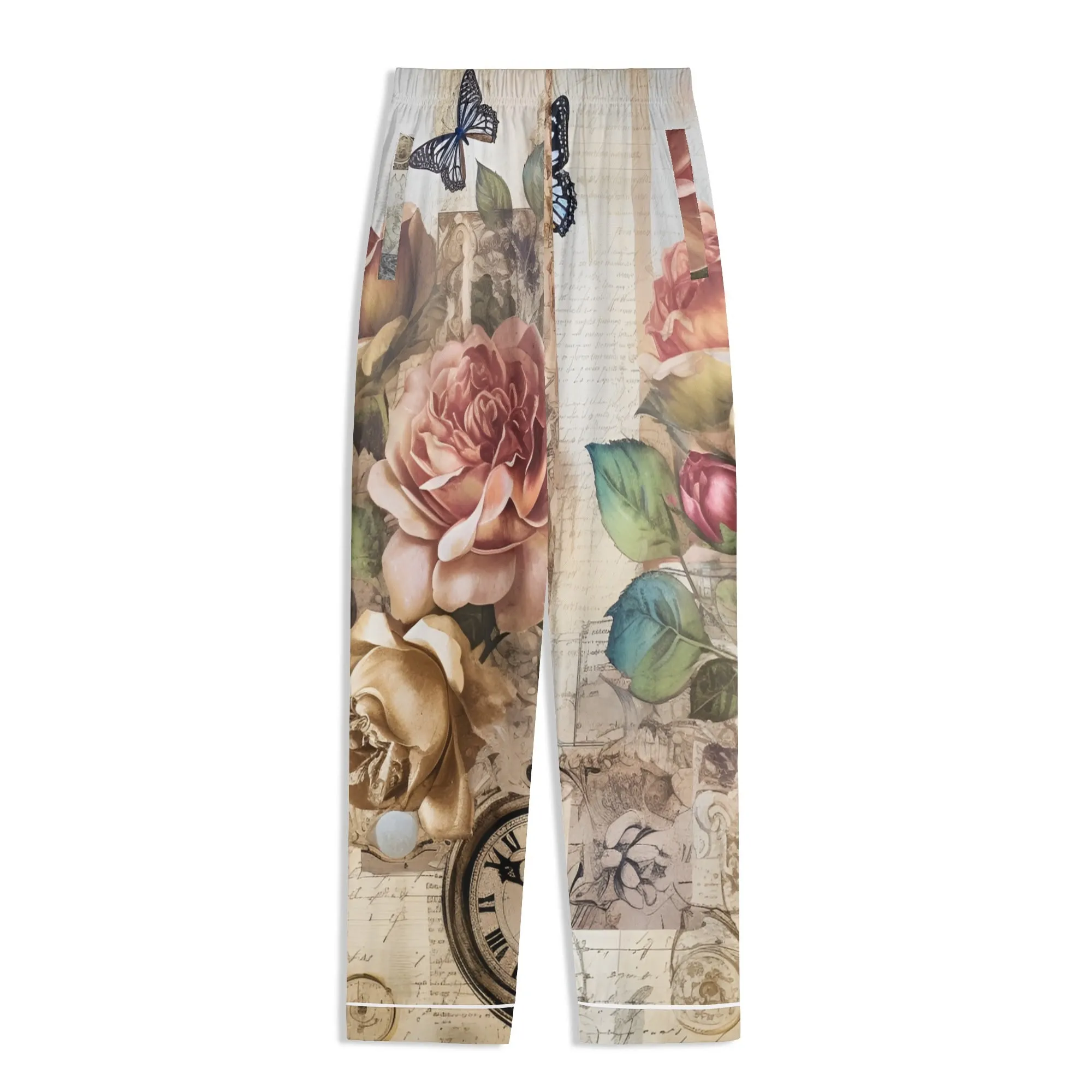 Womens Vintage Floral Print Long Sleeved Pajama Set
