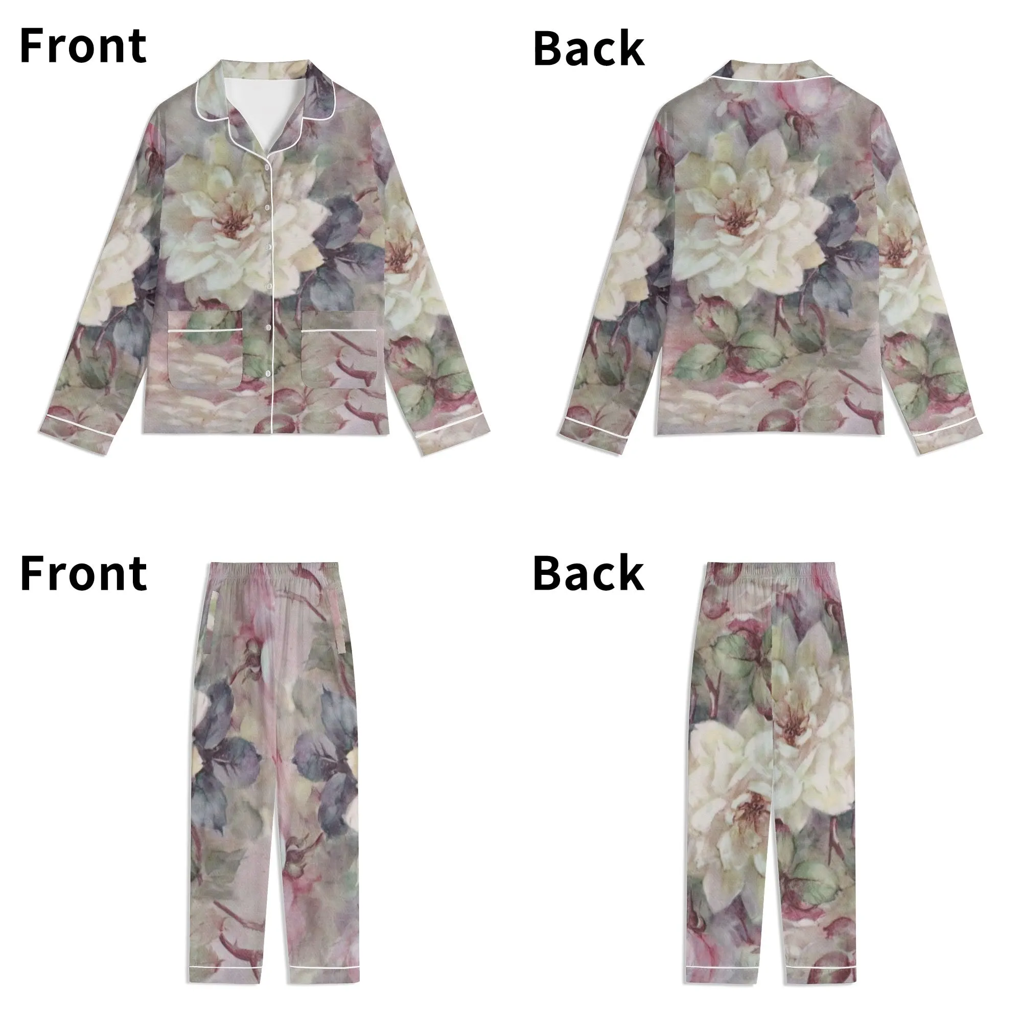 Womens Vintage Floral Print Long Sleeved Pajama Set