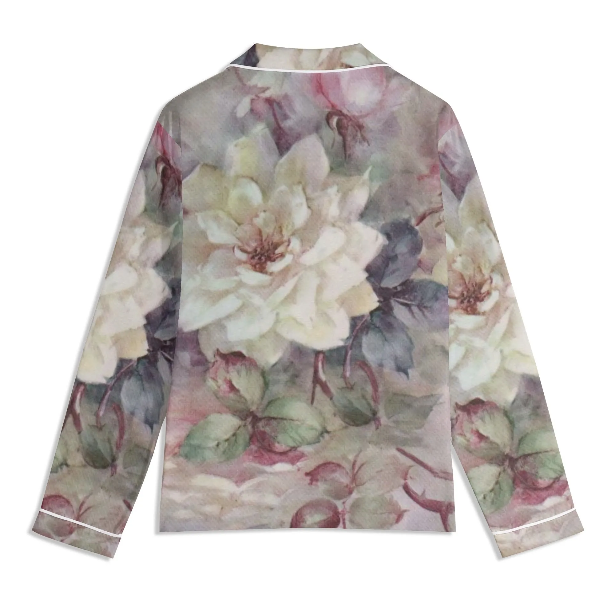 Womens Vintage Floral Print Long Sleeved Pajama Set