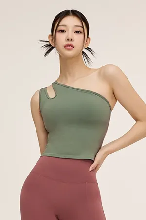 XELLA™ Intension Cut Out One Shoulder Bra Top_Oil Green