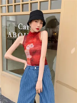 Y2K Red Mesh Top