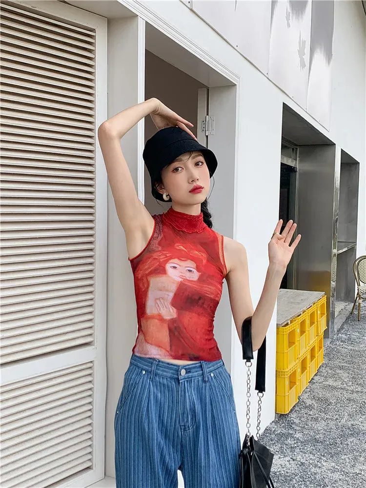 Y2K Red Mesh Top