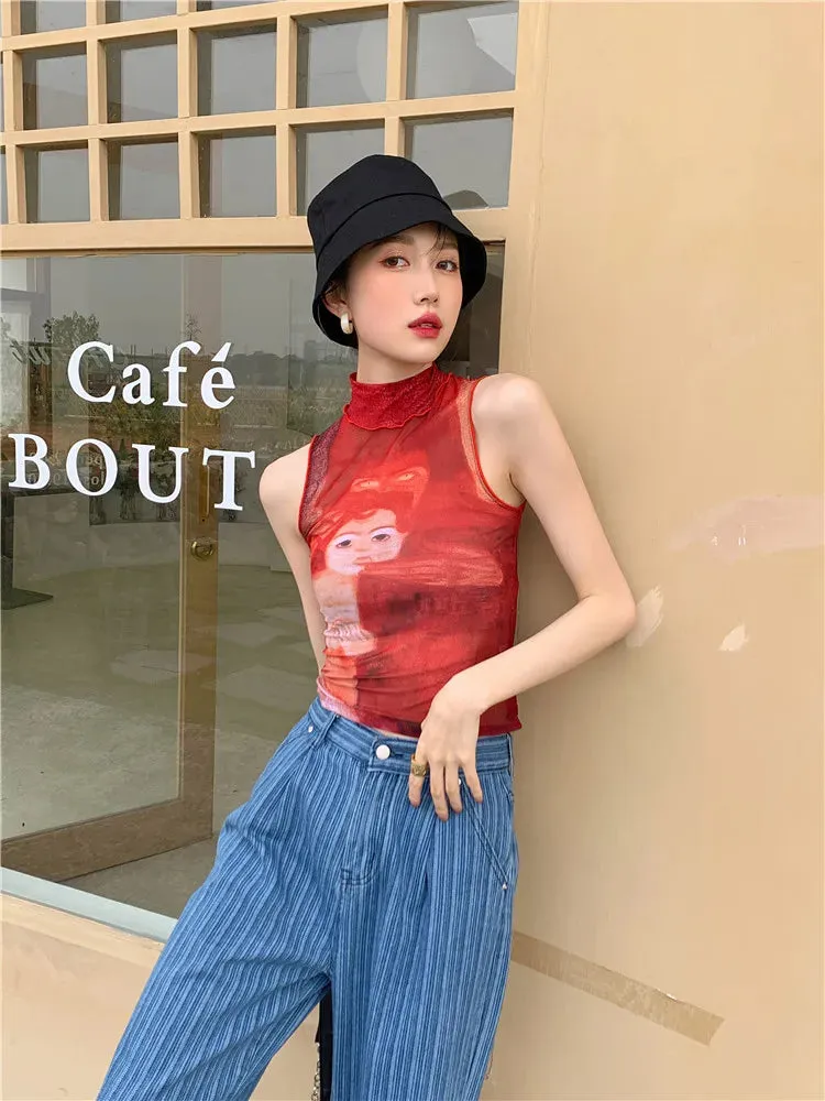 Y2K Red Mesh Top