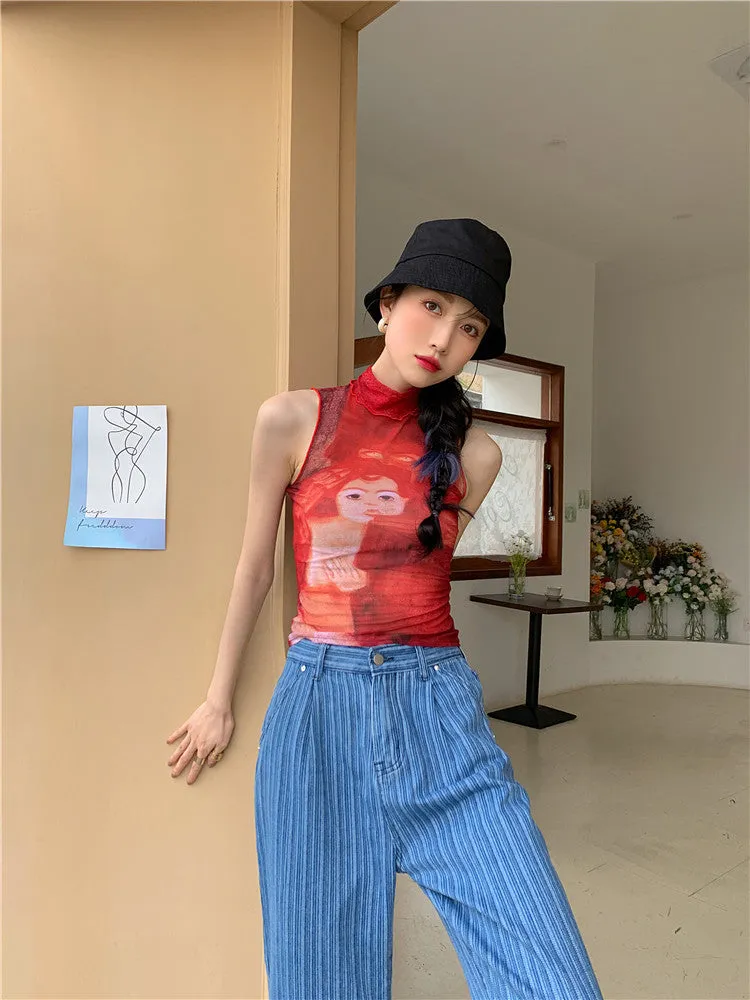 Y2K Red Mesh Top