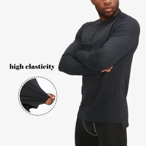 ZABRI Quarter Zipper Long Sleeve Top Athletic Base Layer Compression Shirt for Men