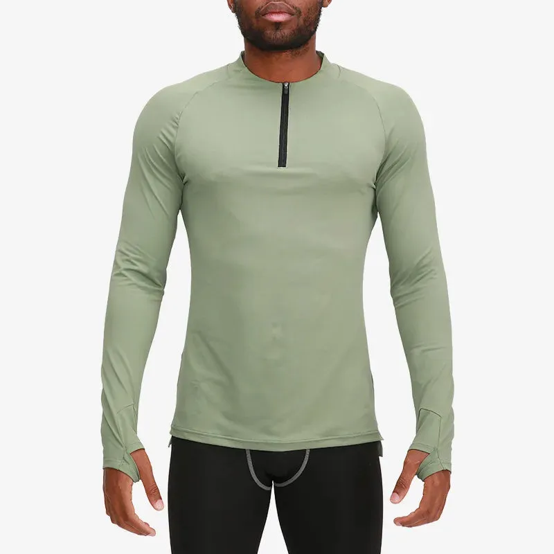 ZABRI Quarter Zipper Long Sleeve Top Athletic Base Layer Compression Shirt for Men