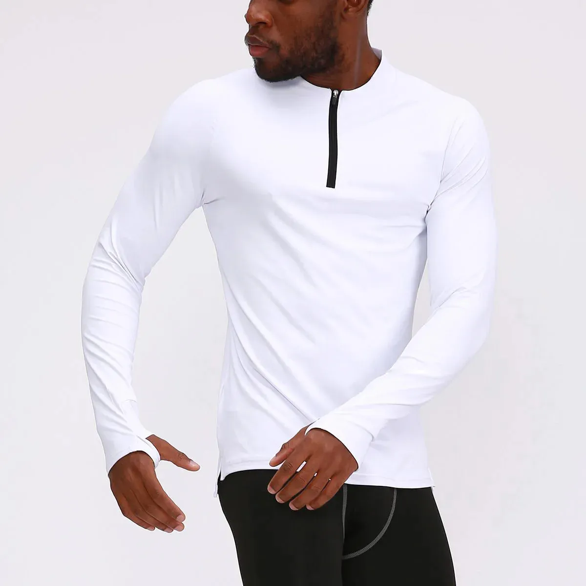 ZABRI Quarter Zipper Long Sleeve Top Athletic Base Layer Compression Shirt for Men