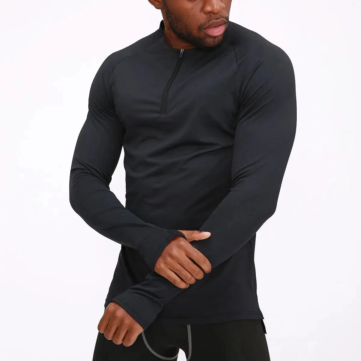 ZABRI Quarter Zipper Long Sleeve Top Athletic Base Layer Compression Shirt for Men